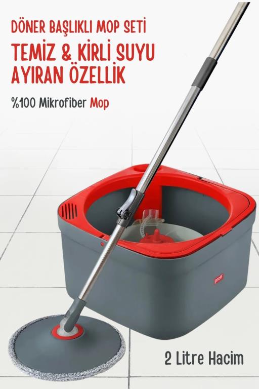 Döner Başlıklı Otomatik Mop Temizlik Seti - Temiz ve Kirli Suyu Ayıran Özellik
